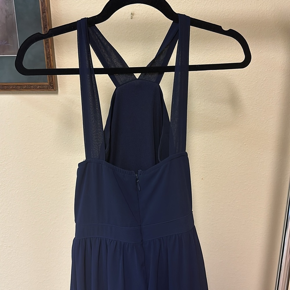 Navy Blue Maxi Dress Criss‎ Cross Back Sleeveless Formal Gown - Picture 4 of 6